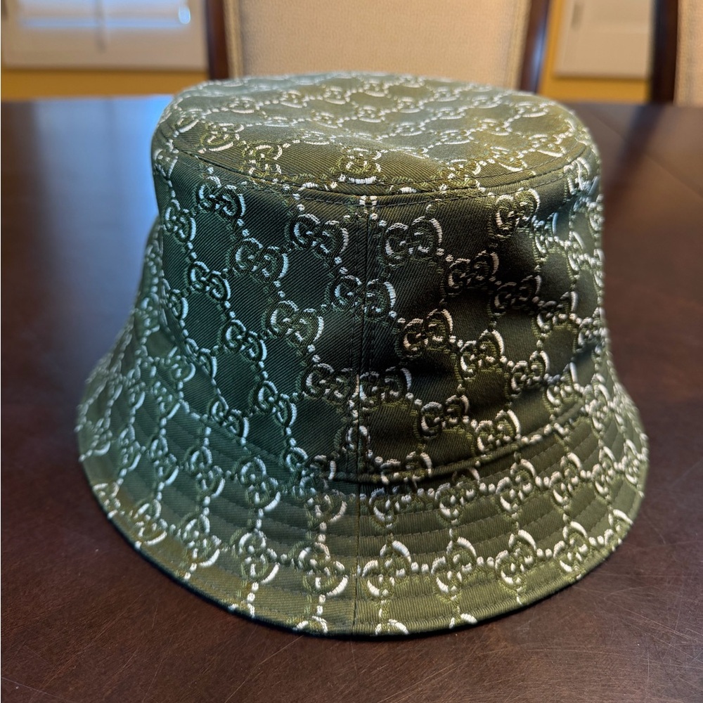 New Authentic Gucci GG Logo Bucket Hat Green - Picture 6 of 13